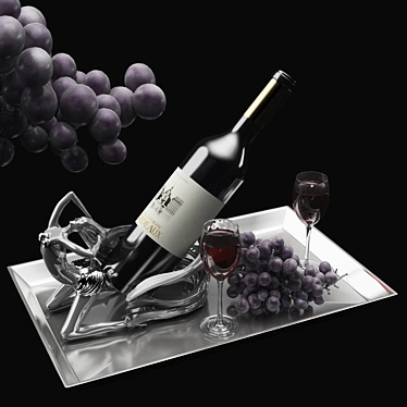 Elegant Red Wine and Grape Sculpture 3D model image 1 