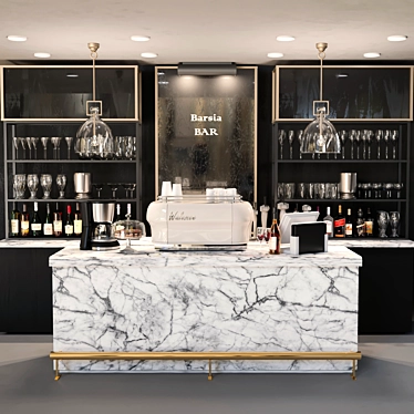 Sophisticated Pub Design: Bar Counter, Marble, Lamp, Glass, Coffee Machine 3D model image 1 