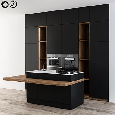 Sleek Black Smart Kitchen Set 3D model image 1 
