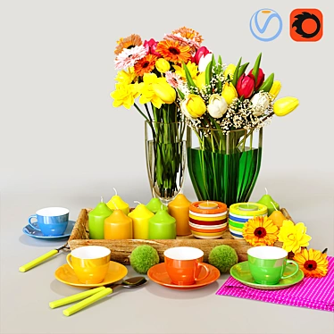 Vibrant Spring Tableware Set 3D model image 1 