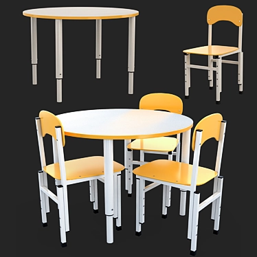 Height Adjustable Table and Chairs 3D model image 1 