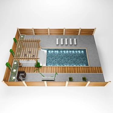  Luxe Outdoor Pergola Pool Set 3D model image 1 
