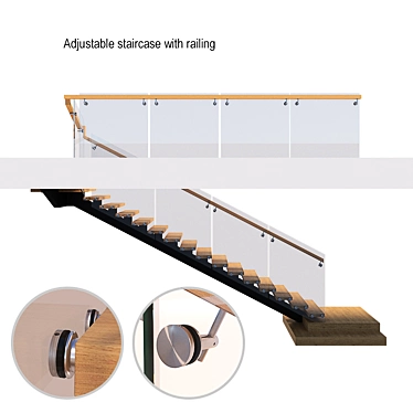 Adjustable Staircase with Railing 3D model image 1 