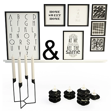 Black Frame Candle Decor Set 3D model image 1 