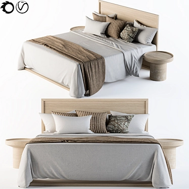 Elegant Wooden Bed Set - White & Brown 3D model image 1 