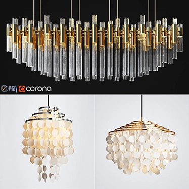 Elegant Capiz & Luxxu Chandelier Set 3D model image 1 