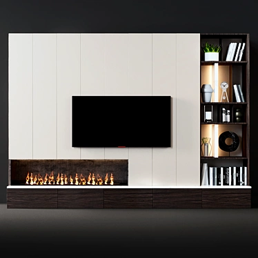 Modern Fireplace with Shelves & TV 3D model image 1 