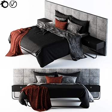 Sleek Gray and Black Bed Set 3D model image 1 