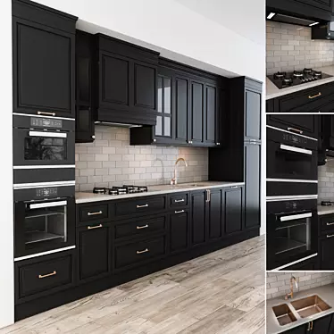 Elegant black and white kitchen 3D model image 1 