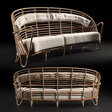 Danish Curved Rattan Sofa