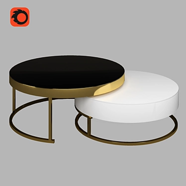 Designer Coffee Table Set: Sleek Metal, Tempered Glass, MDF & Wood | Sizes: 90x39cm & 79x 3D model image 1 