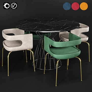 Modern Chair & Table Set 3D model image 1 