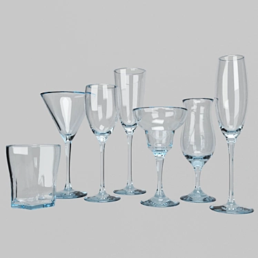 Elegant Glassware Set: Wine, Whiskey, Margarita, Martini, Hurricane 3D model image 1 