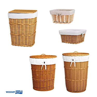 Title: Stylish Light Brown Bathroom Baskets 3D model image 1 