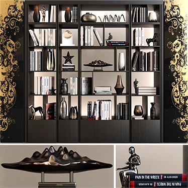 Elegant Bookcase with Vase & Figurine 3D model image 1 