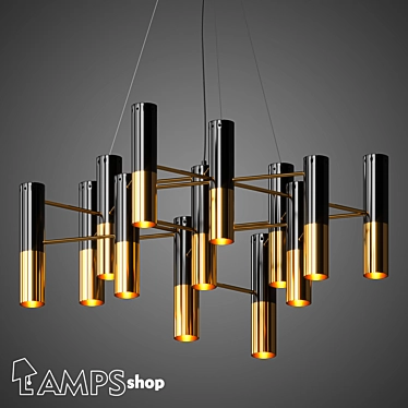 Gold and Black Chandelier: Elegant Lighting Fixture 3D model image 1 