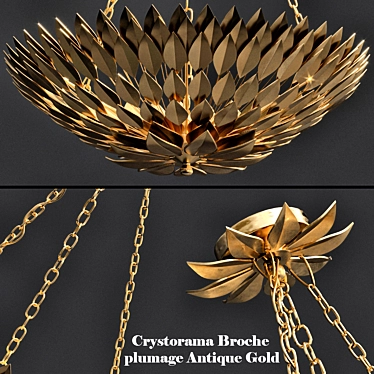 Antique Gold Plumage Chandelier 3D model image 1 