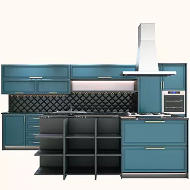 Sleek Blue and Black Modern Kitchen 3D model image 1 