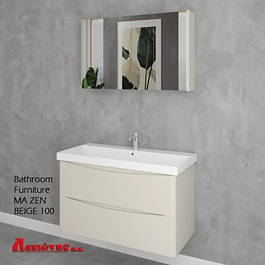 Zen Beige 100cm: Stylish Bathroom Furniture 3D model image 1 