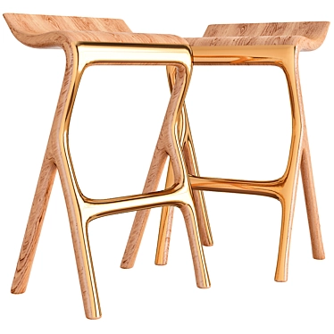 Natural Wood Barstool 3D model image 1 