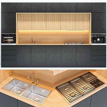 Versatile Kitchen Setup: Coffee Maker, Oven, Gas Range, Sink & Hood 3D model image 1 
