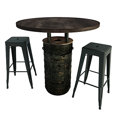 Industrial Black Barrel Table & Tolix Barstools 3D model image 1 