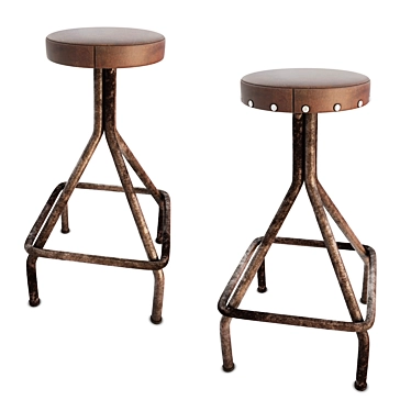 Rustic Leather Industrial Stools 3D model image 1 