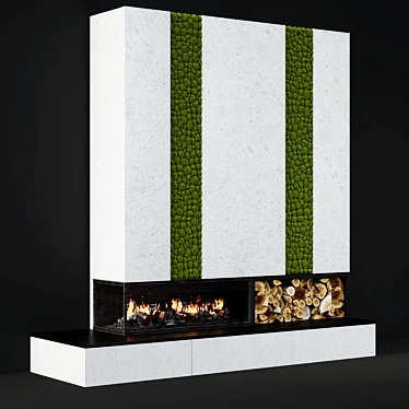 Modern Moss-Decorated Fireplace 3D model image 1 