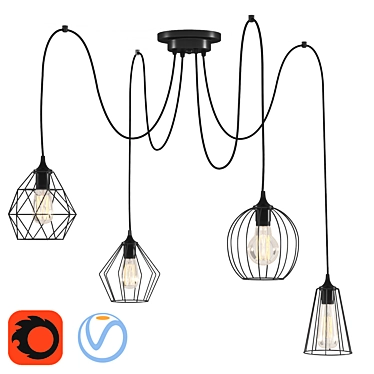 Elegant Bagira Chandelier - 4 Lights 3D model image 1 