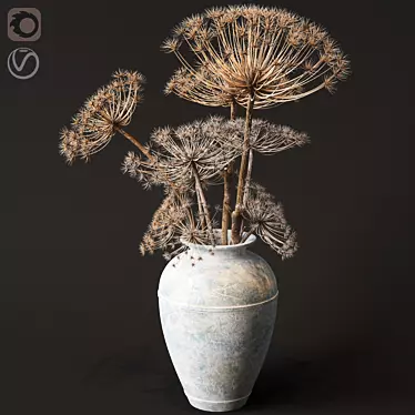 Elegant Floor Vase with Dry Hogweed 3D model image 1 