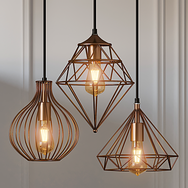 Copper Metal Pendant Light 3D model image 1 