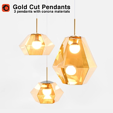 Elegant Gold Cut Pendant Set 3D model image 1 