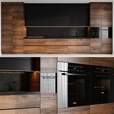 Modern Kitchen Set: Poliform My Planet, Blanco Sink, Miele Oven & Microwave 3D model image 1 