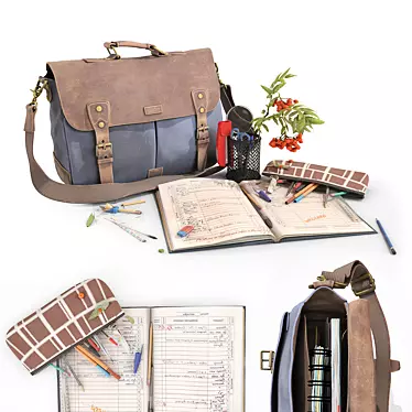 School Essentials Set: Bag & Stationery 3D model image 1 