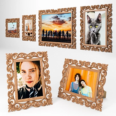 Carved Wood Photo Frame - Multiple Sizes and Colors 3D model image 1 