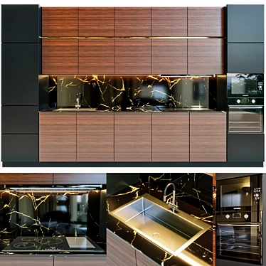 Modern Kitchen Set: Oven, Microwave, Gas Stove, Hood, Sink 3D model image 1 