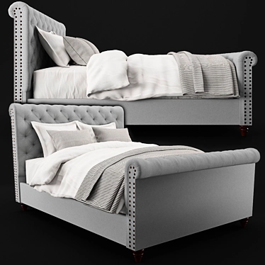 Luxury Chesterfield Upholstered Bed 3D model image 1 