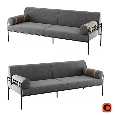 Benito Marl Gray Leather Sofa 3D model image 1 