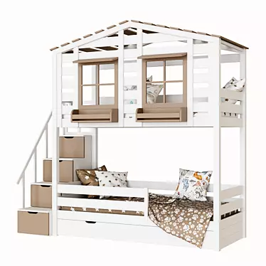 Bilbao Kids' 2-Level Lodge Bed 3D model image 1 