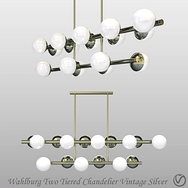 Vintage Silver Two Tiered Chandelier 3D model image 1 