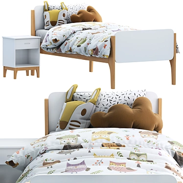 Modern Linus Single Bed: Pine & White 3D model image 1 