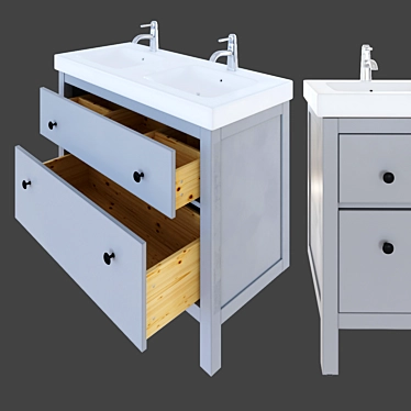 Modern Grey Wash Basin with Drawers - IKEA HEMNES 3D model image 1 