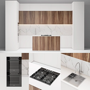  Modern White Wood Kitchen Island 3D model image 1 