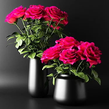 Crimson Elegance: Red Roses in Black Vases 3D model image 1 