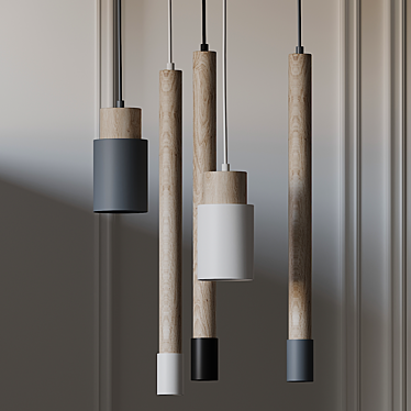 Sleek Wooden Pendant Light 3D model image 1 