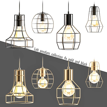 Sleek Gold & Black Loft Pendant 3D model image 1 