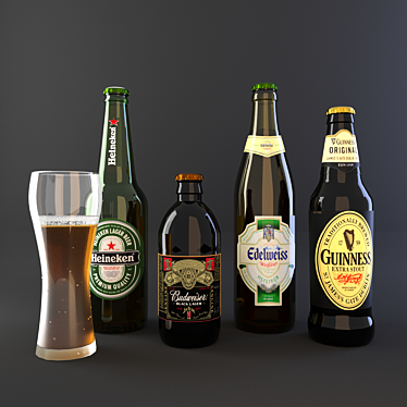 Premium Beer Bottle Set 3D model image 1 