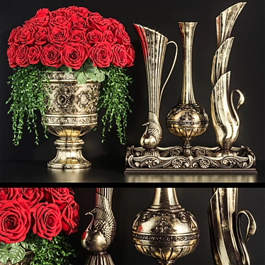 Antique Vases Red Rose Set 3D model image 1 