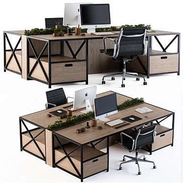 Modern Wood and Black Office Set 3D model image 1 