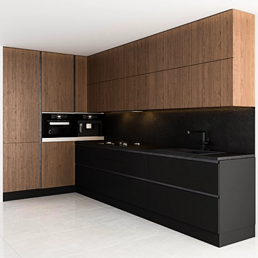 Sleek Black Wood Kitchen 3D model image 1 
